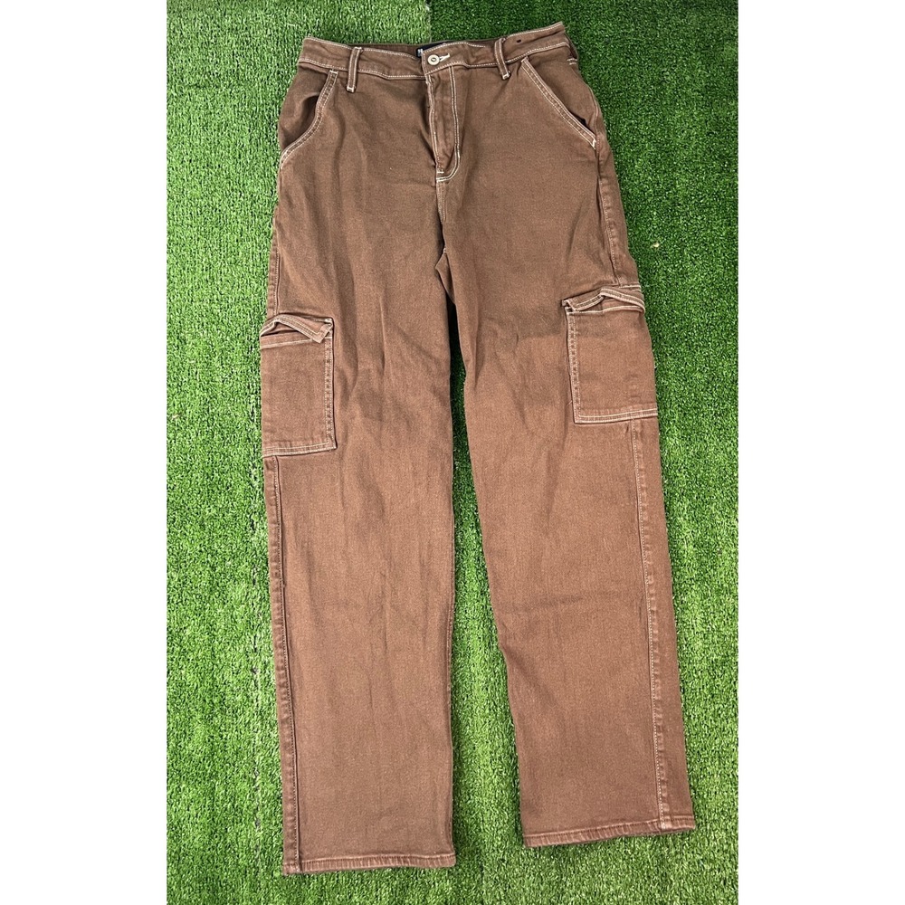 Hollister Brown Ultra High Rise Dad Cargo Jeans Contrast Stitch 9R W29 L31